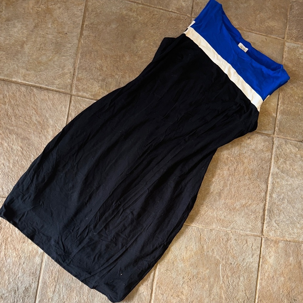Cache Black and Blue Midi Dress with White Accent
